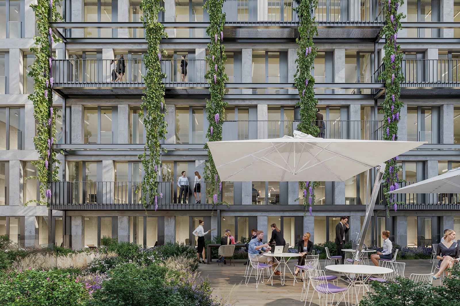 Meeting im Garten - URBN CBD - Büroflächen in Frankfurt